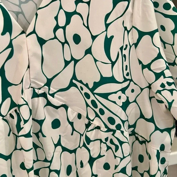 SOLD Green and White Flutter Sleeve V-Neck Sundress Sz L - Picture 3 of 5